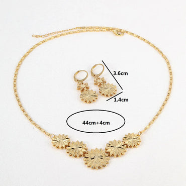 1 Set Retro Flower Copper Plating Unisex Earrings Necklace Jewelry Set