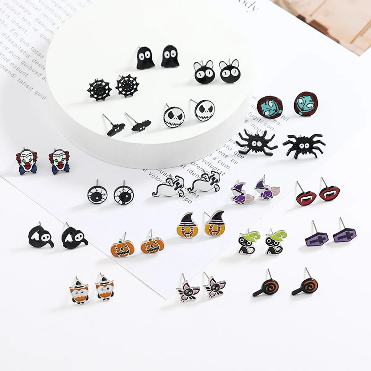 1 Set Retro Funny Devil's Eye Skull Ghost Stamping Enamel Plating Alloy Rhodium Plated Silver Plated Ear Studs