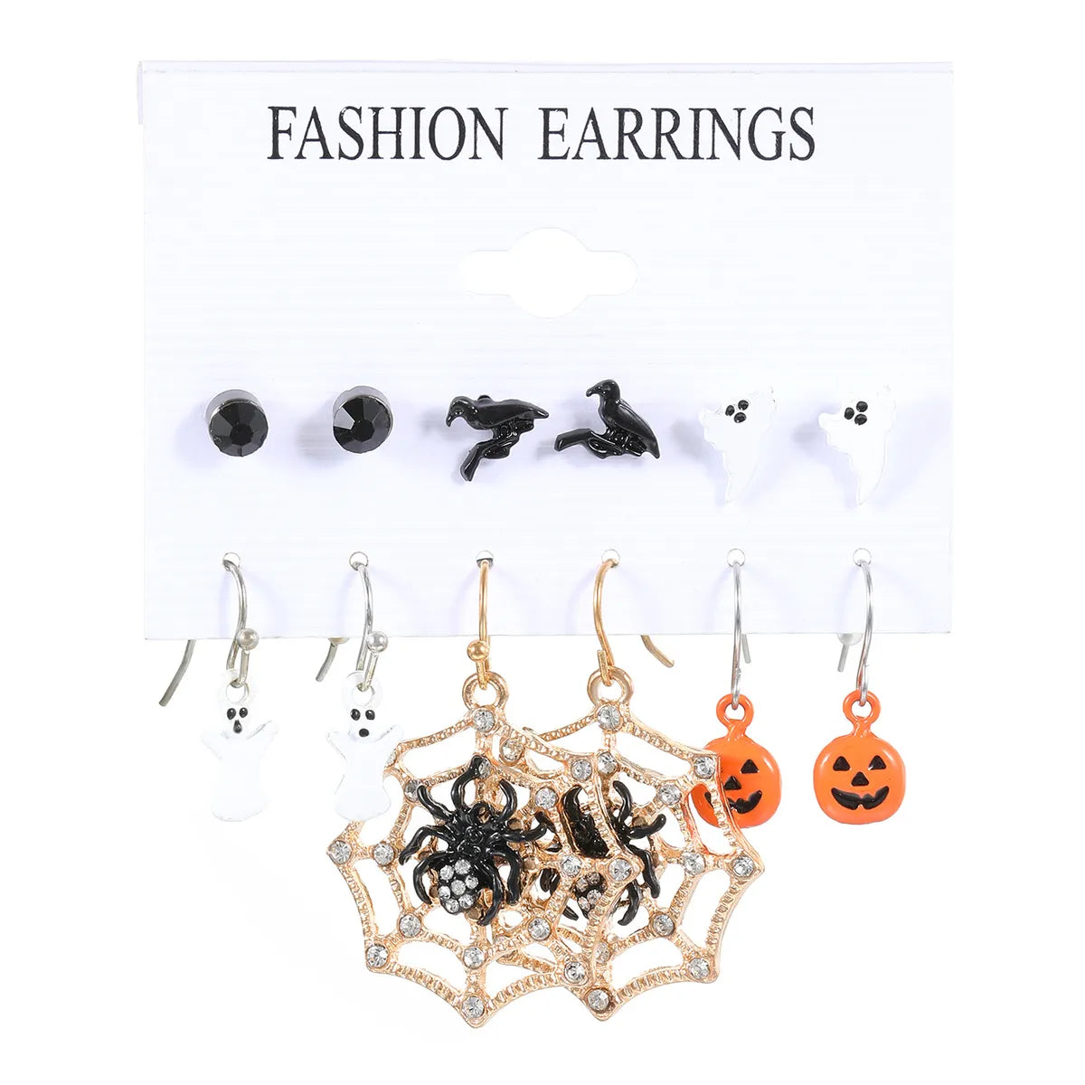 1 Set Retro Funny Punk Halloween Pattern Pumpkin Skull Plating Alloy 14k Gold Plated Silver Plated Earrings