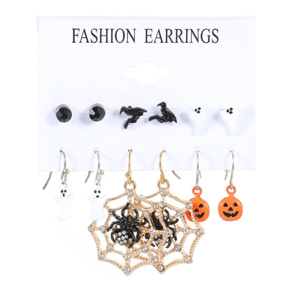 1 Set Retro Funny Punk Halloween Pattern Pumpkin Skull Plating Alloy 14k Gold Plated Silver Plated Earrings