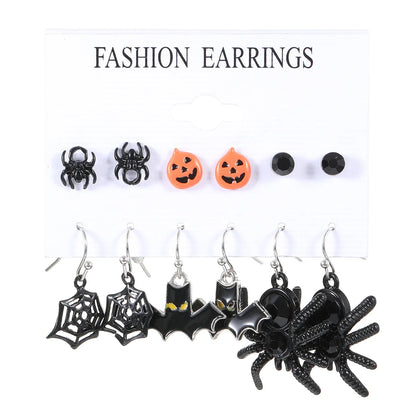 1 Set Retro Funny Punk Halloween Pattern Pumpkin Skull Plating Alloy 14k Gold Plated Silver Plated Earrings