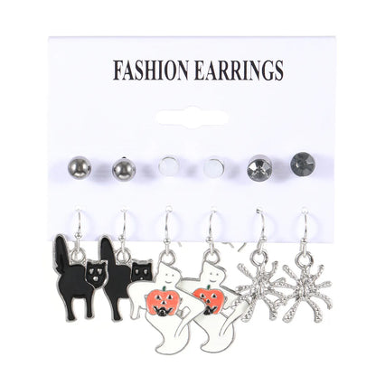 1 Set Retro Funny Punk Halloween Pattern Pumpkin Skull Plating Alloy 14k Gold Plated Silver Plated Earrings