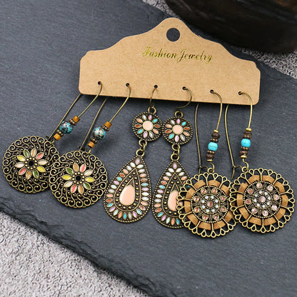 1 Set Retro Round Metal Plating Women's Drop Earrings