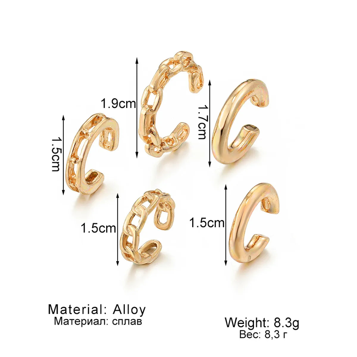 1 Set Retro Simple Style Geometric Plating Alloy Ear Cuffs