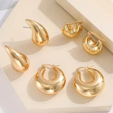 1 Set Retro Solid Color Plating Copper Gold Plated Earrings