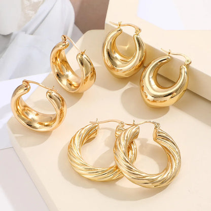 1 Set Retro Solid Color Plating Copper Gold Plated Earrings