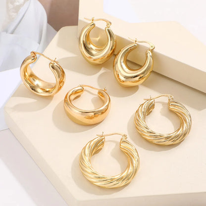 1 Set Retro Solid Color Plating Copper Gold Plated Earrings