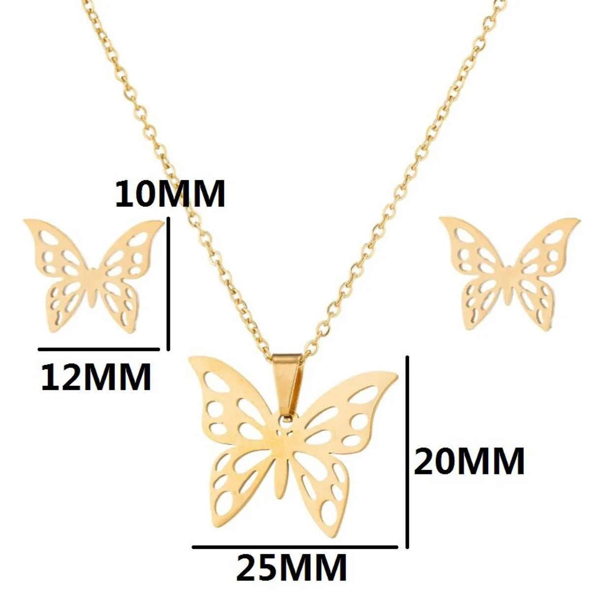 1 Set Simple Style Bee Butterfly Stainless Steel Plating Earrings Necklace