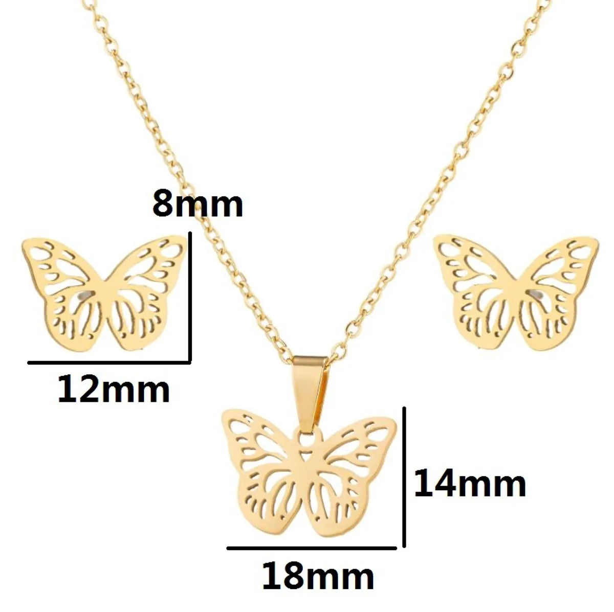 1 Set Simple Style Bee Butterfly Stainless Steel Plating Earrings Necklace