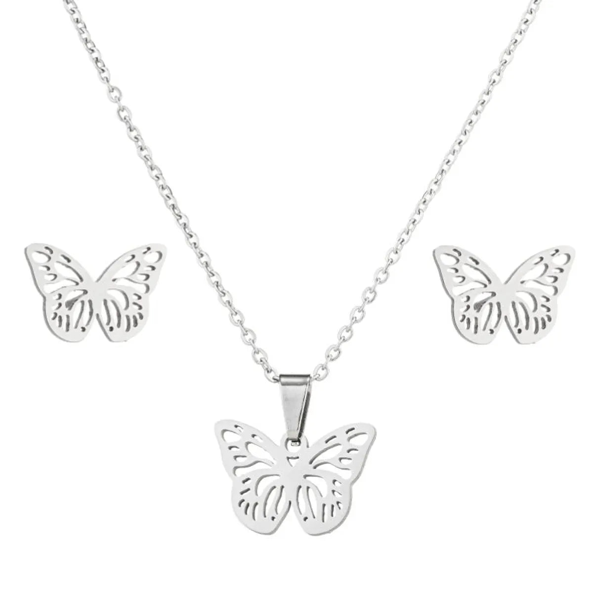 1 Set Simple Style Bee Butterfly Stainless Steel Plating Earrings Necklace