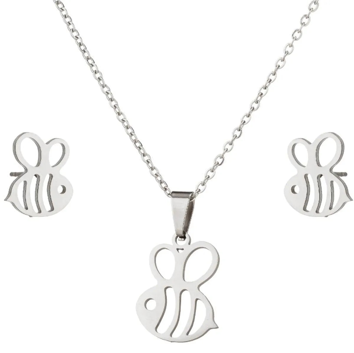 1 Set Simple Style Bee Butterfly Stainless Steel Plating Earrings Necklace