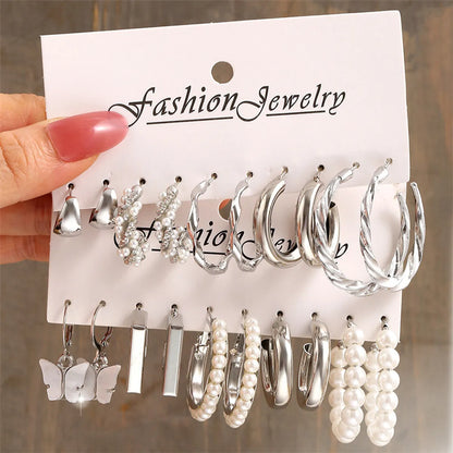 1 Set Simple Style Butterfly Inlay Alloy Pearl Earrings