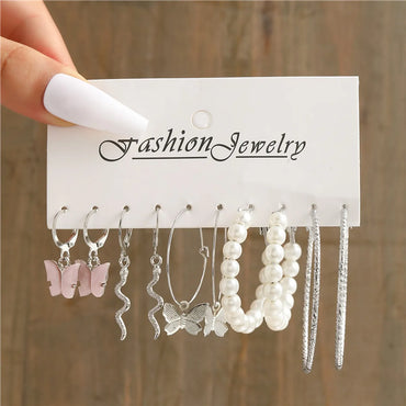 1 Set Simple Style Butterfly Inlay Alloy Pearl Earrings