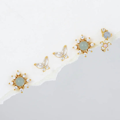 1 Set Simple Style Butterfly Plating Inlay Brass Zircon 18k Gold Plated Ear Studs