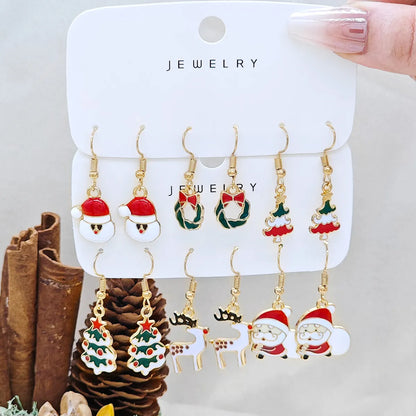 1 Set Simple Style Christmas Tree Santa Claus Alloy Drop Earrings