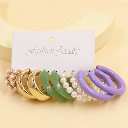 1 Set Simple Style Circle Heart Shape Butterfly Metal Plating Inlay Pearl Women'S Earrings