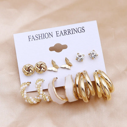 1 Set Simple Style Circle Heart Shape Butterfly Metal Plating Inlay Pearl Women'S Earrings