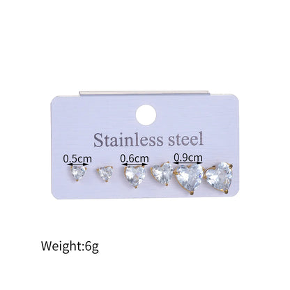 1 Set Simple Style Classic Style Heart Shape Inlay 304 Stainless Steel Rhinestones Drop Earrings