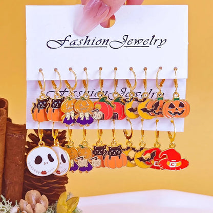 1 Set Simple Style Classic Style Pumpkin Patchwork Alloy Drop Earrings