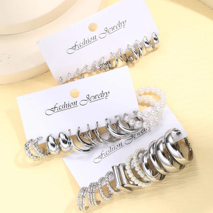 1 Set Simple Style Classic Style Solid Color Pearl Plating Zinc Alloy Earrings