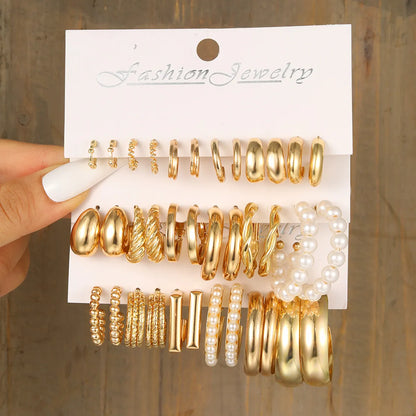 1 Set Simple Style Classic Style Solid Color Pearl Plating Zinc Alloy Earrings