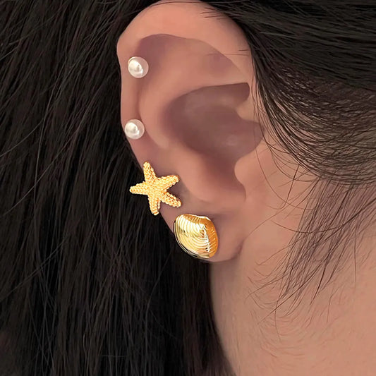 1 Set Simple Style Classic Style Starfish Inlay Zinc Alloy Pearl Ear Studs