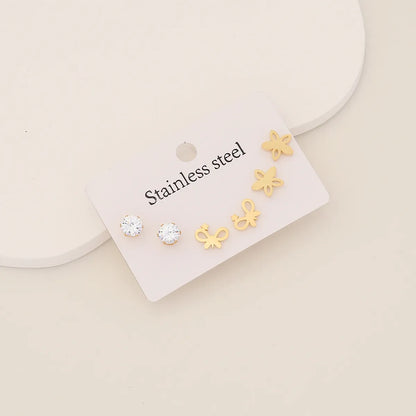 1 Set Simple Style Cross Heart Shape Butterfly Plating Inlay Stainless Steel Rhinestones Ear Studs