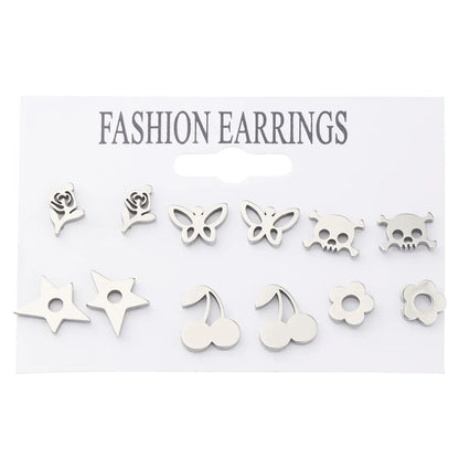 1 Set Simple Style Cross Moon Heart Shape Hollow Out Titanium Steel Ear Studs