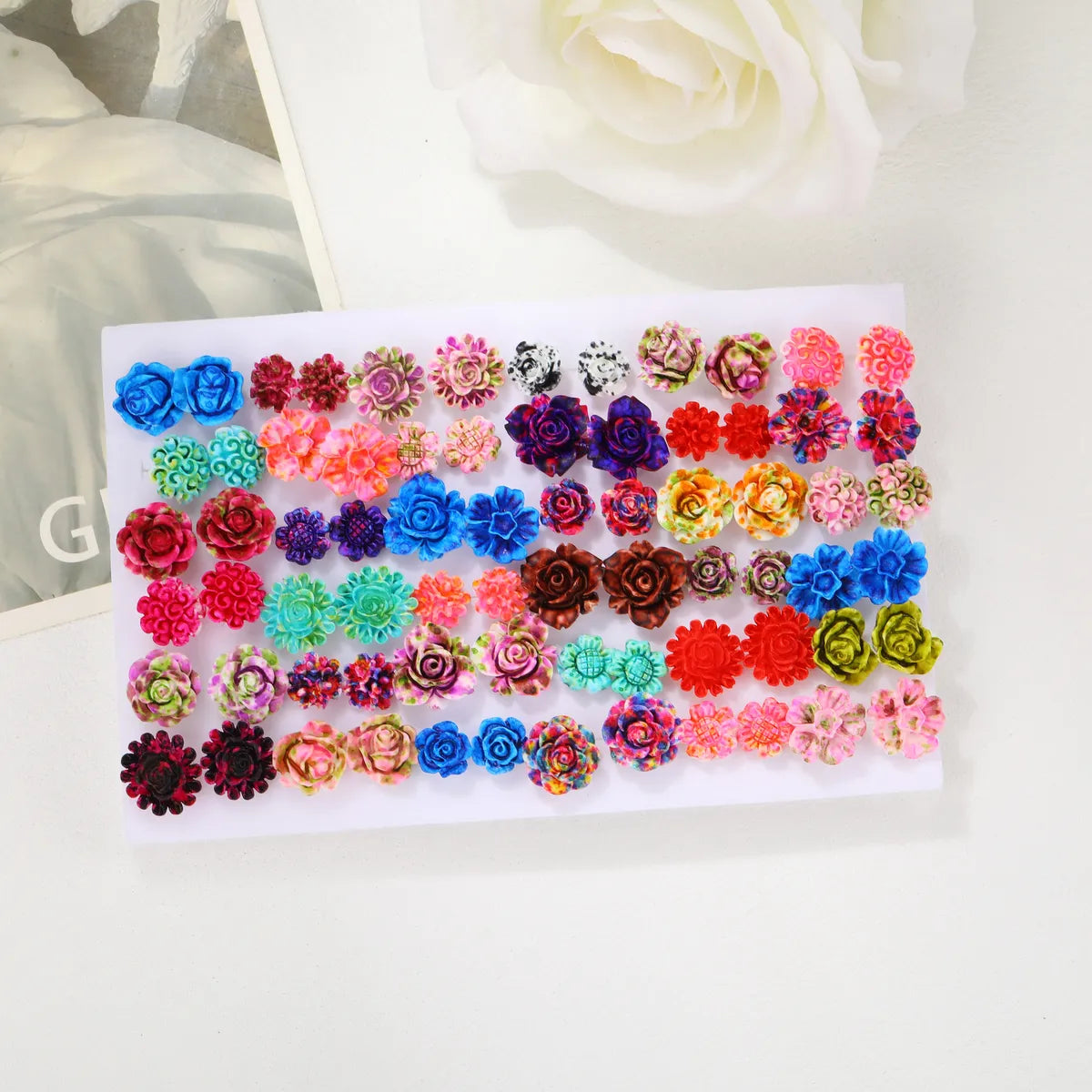 1 Set Simple Style Flower Plating Inlay Resin Artificial Gemstones Resin Gold Plated Silver Plated Ear Studs