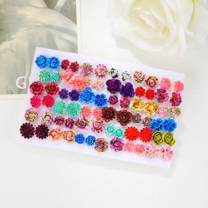 1 Set Simple Style Flower Plating Inlay Resin Artificial Gemstones Resin Gold Plated Silver Plated Ear Studs