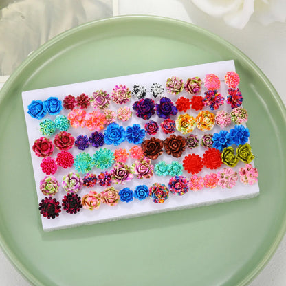 1 Set Simple Style Flower Plating Inlay Resin Artificial Gemstones Resin Gold Plated Silver Plated Ear Studs