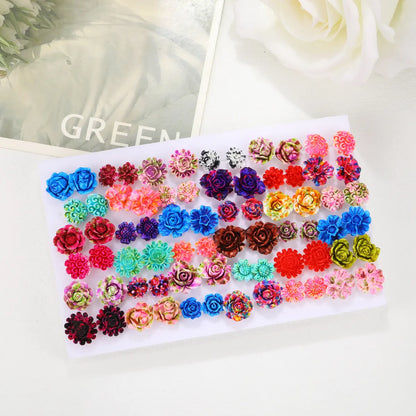 1 Set Simple Style Flower Plating Inlay Resin Artificial Gemstones Resin Gold Plated Silver Plated Ear Studs