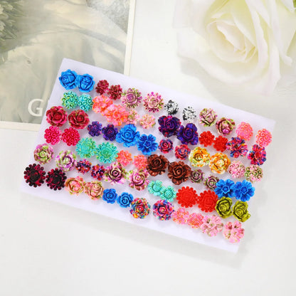 1 Set Simple Style Flower Plating Inlay Resin Artificial Gemstones Resin Gold Plated Silver Plated Ear Studs