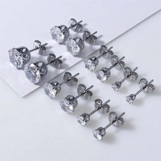 1 Set Simple Style Geometric Inlay Stainless Steel Zircon 18k Gold Plated White Gold Plated Ear Studs