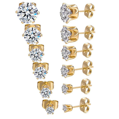 1 Set Simple Style Geometric Inlay Stainless Steel Zircon 18k Gold Plated White Gold Plated Ear Studs