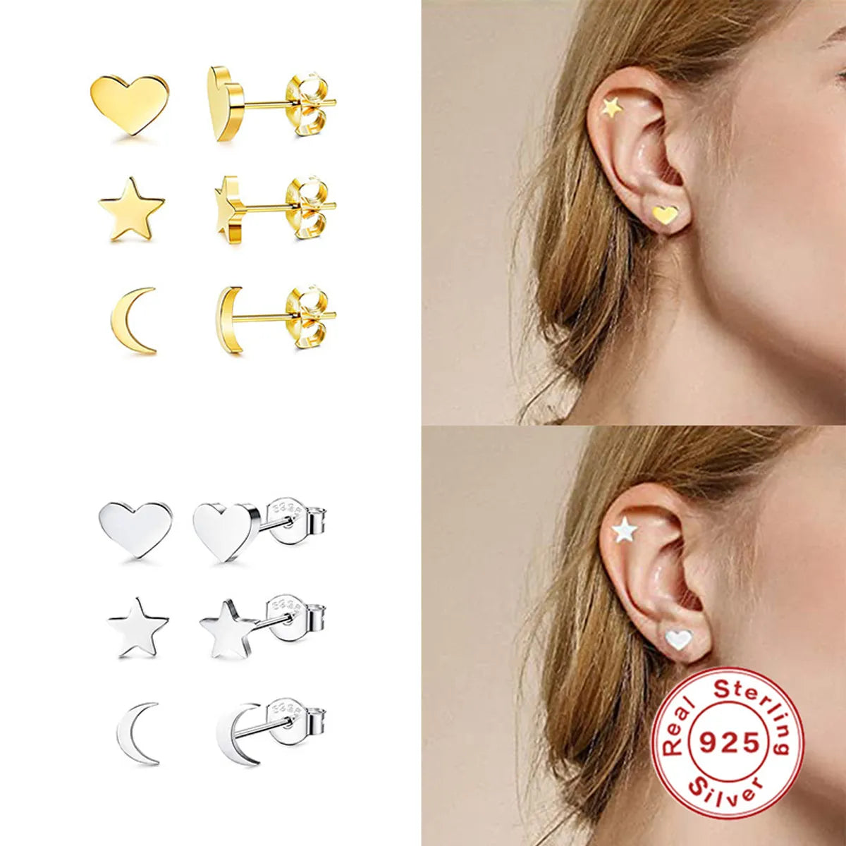 1 Set Simple Style Geometric Sterling Silver Plating Ear Studs