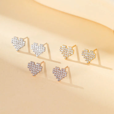 1 Set Simple Style Heart Shape Plating Inlay Copper Alloy Zircon 18k Gold Plated Ear Studs