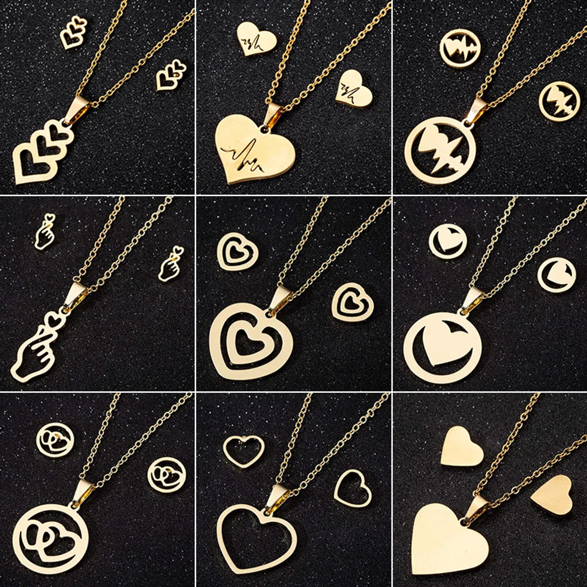 1 Set Simple Style Heart Shape Titanium Steel Plating Earrings Necklace