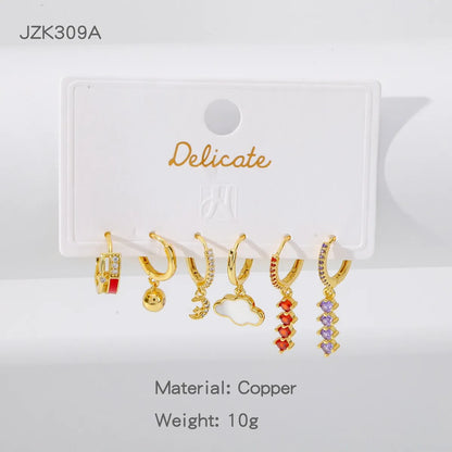 1 Set Simple Style Letter Star Shell Copper Drop Earrings