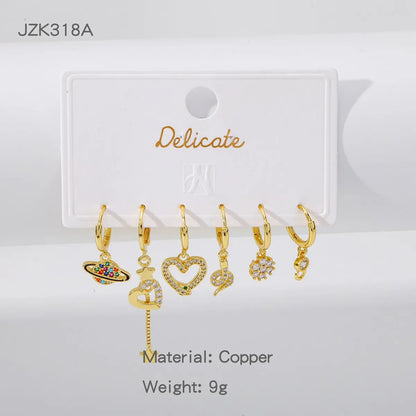 1 Set Simple Style Letter Star Shell Copper Drop Earrings