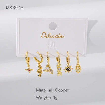 1 Set Simple Style Letter Star Shell Copper Drop Earrings