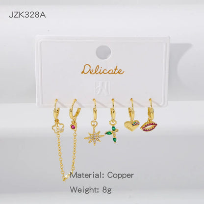 1 Set Simple Style Letter Star Shell Copper Drop Earrings