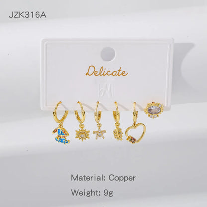 1 Set Simple Style Letter Star Shell Copper Drop Earrings