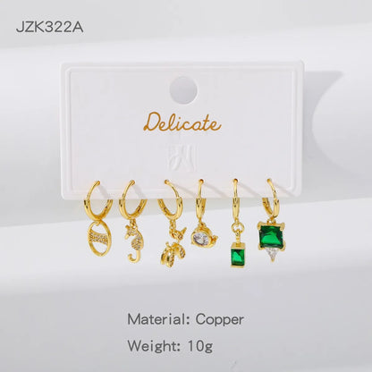 1 Set Simple Style Letter Star Shell Copper Drop Earrings