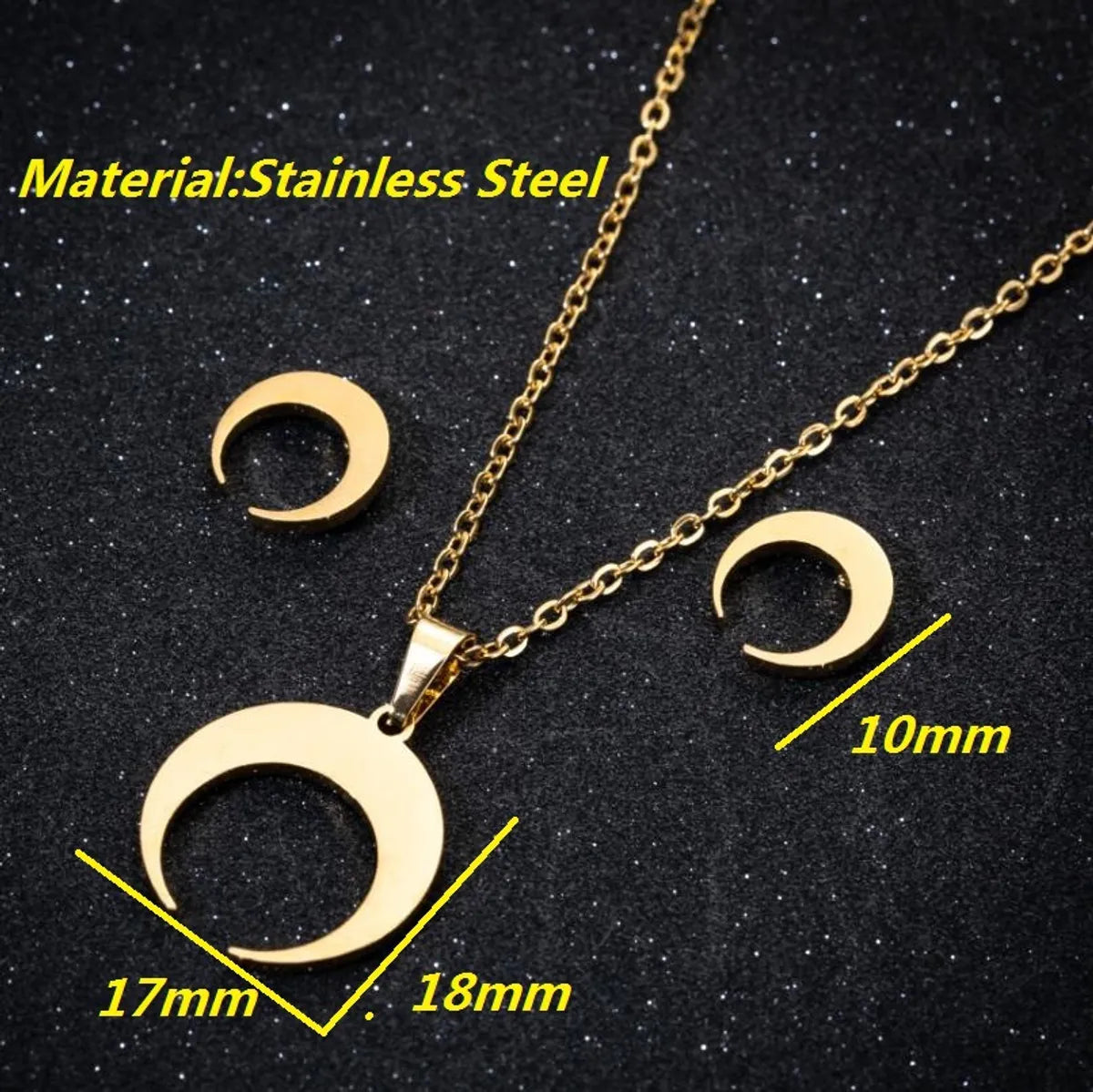 1 Set Simple Style Moon Titanium Steel Plating Earrings Necklace