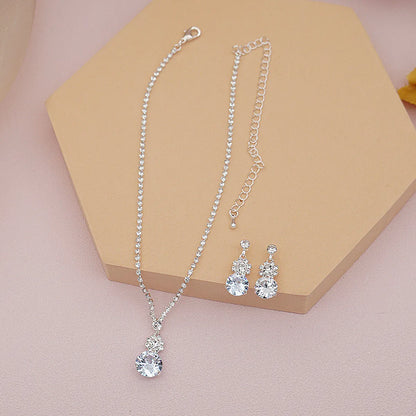 1 Set Simple Style Round Rhinestone Women's Earrings Necklace