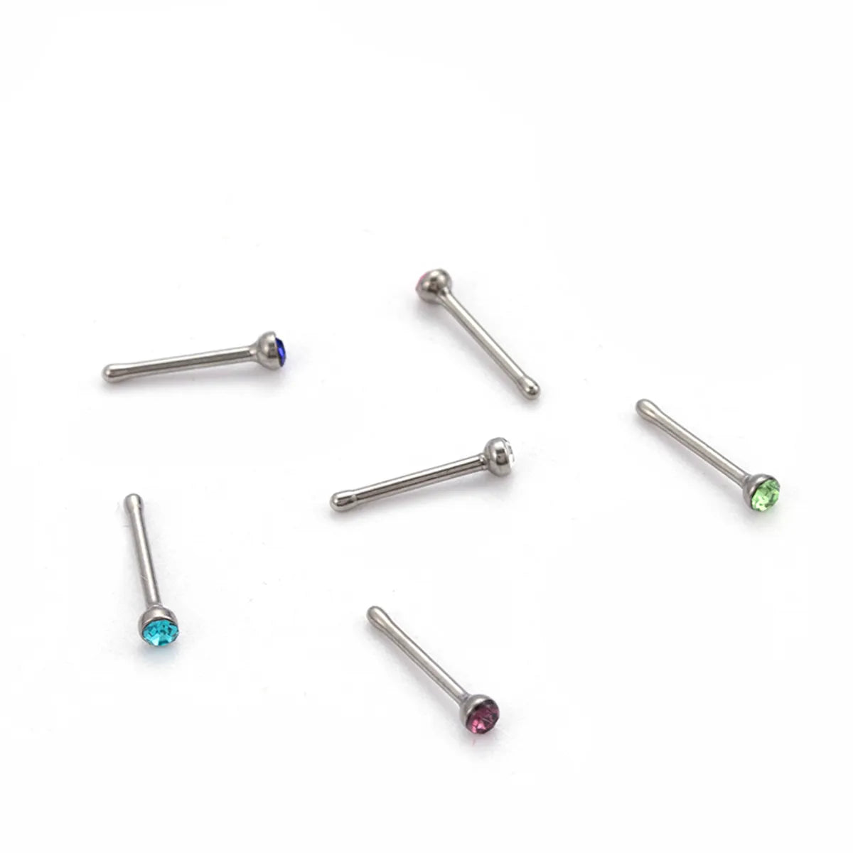 1 Set Simple Style Round Stainless Steel Inlay Rhinestones Nose Studs