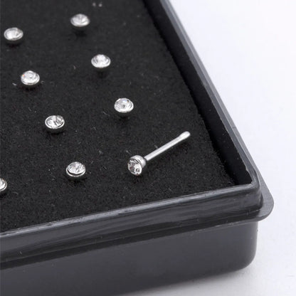 1 Set Simple Style Round Titanium Steel Inlay Rhinestones Nose Studs