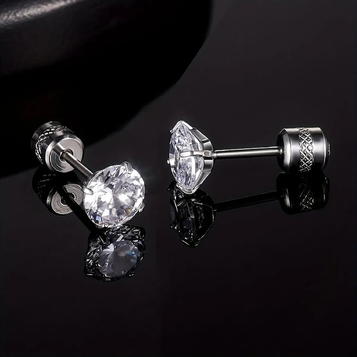 1 Set Simple Style Solid Color Inlay 304 Stainless Steel Zircon 18K Gold Plated Ear Studs