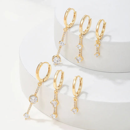 1 Set Simple Style Solid Color Plating Inlay Brass Zircon 18k Gold Plated Silver Plated Drop Earrings